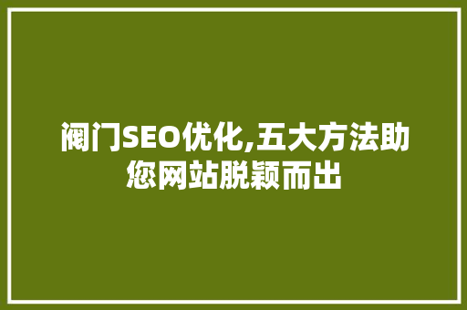 阀门SEO优化,五大方法助您网站脱颖而出