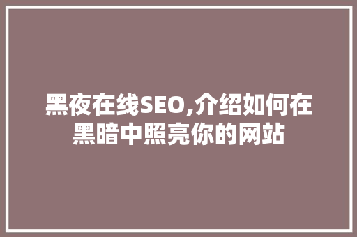 黑夜在线SEO,介绍如何在黑暗中照亮你的网站