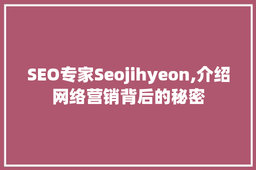 SEO专家Seojihyeon,介绍网络营销背后的秘密