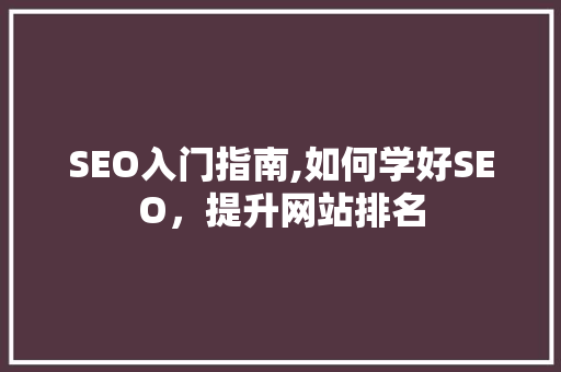 SEO入门指南,如何学好SEO，提升网站排名
