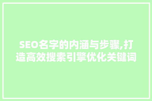 SEO名字的内涵与步骤,打造高效搜索引擎优化关键词的艺术