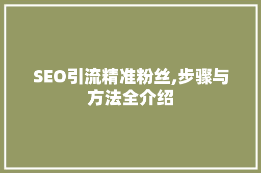 SEO引流精准粉丝,步骤与方法全介绍