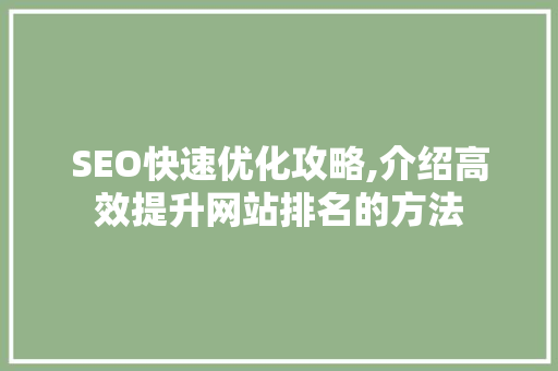 SEO快速优化攻略,介绍高效提升网站排名的方法  第1张