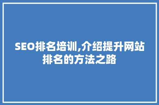 SEO排名培训,介绍提升网站排名的方法之路
