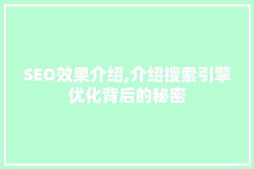 SEO效果介绍,介绍搜索引擎优化背后的秘密