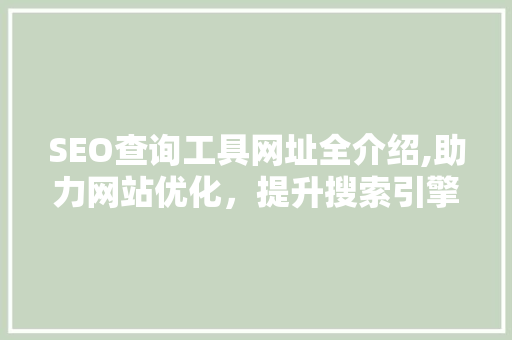 SEO查询工具网址全介绍,助力网站优化，提升搜索引擎排名