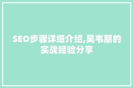 SEO步骤详细介绍,吴韦朋的实战经验分享