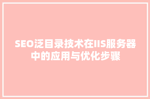 SEO泛目录技术在IIS服务器中的应用与优化步骤