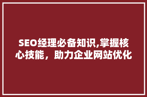 SEO经理必备知识,掌握核心技能，助力企业网站优化