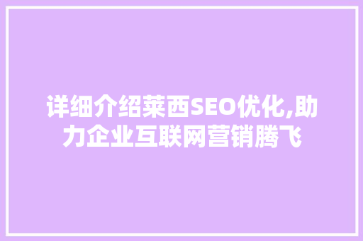 详细介绍莱西SEO优化,助力企业互联网营销腾飞