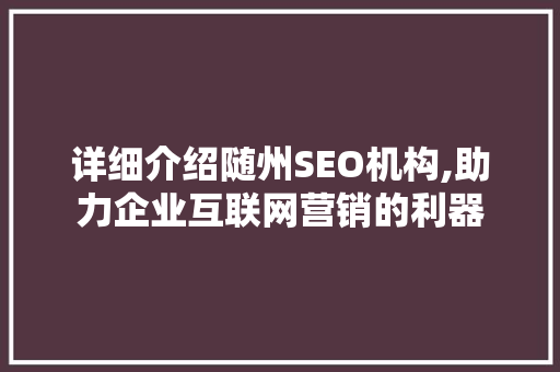 详细介绍随州SEO机构,助力企业互联网营销的利器
