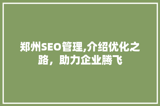 郑州SEO管理,介绍优化之路，助力企业腾飞