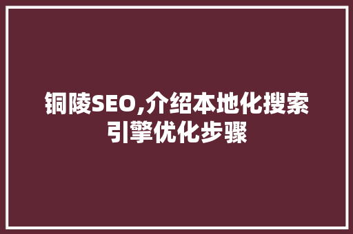 铜陵SEO,介绍本地化搜索引擎优化步骤