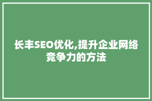长丰SEO优化,提升企业网络竞争力的方法