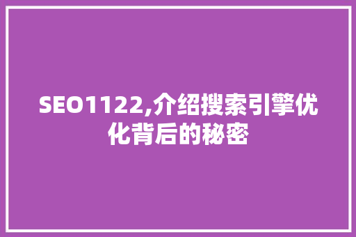 SEO1122,介绍搜索引擎优化背后的秘密