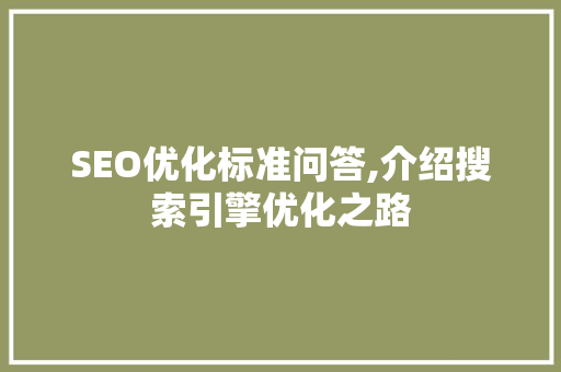 SEO优化标准问答,介绍搜索引擎优化之路