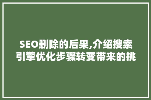 SEO删除的后果,介绍搜索引擎优化步骤转变带来的挑战与机遇