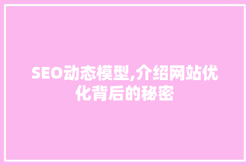 SEO动态模型,介绍网站优化背后的秘密