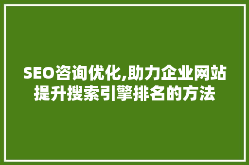 SEO咨询优化,助力企业网站提升搜索引擎排名的方法