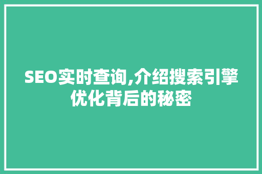 SEO实时查询,介绍搜索引擎优化背后的秘密