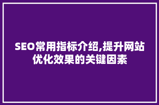 SEO常用指标介绍,提升网站优化效果的关键因素