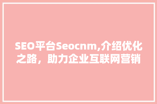 SEO平台Seocnm,介绍优化之路，助力企业互联网营销新篇章