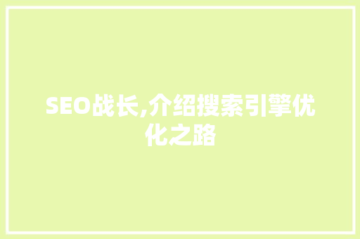 SEO战长,介绍搜索引擎优化之路