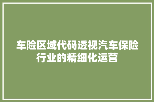 车险区域代码透视汽车保险行业的精细化运营