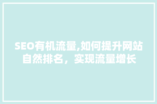 SEO有机流量,如何提升网站自然排名，实现流量增长