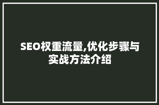 SEO权重流量,优化步骤与实战方法介绍