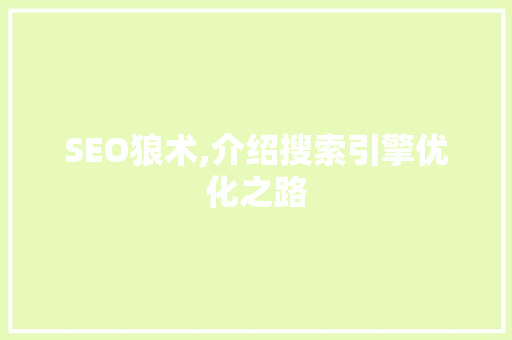 SEO狼术,介绍搜索引擎优化之路