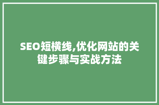 SEO短横线,优化网站的关键步骤与实战方法