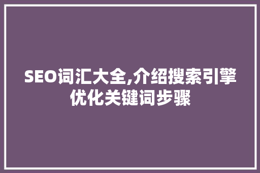 SEO词汇大全,介绍搜索引擎优化关键词步骤