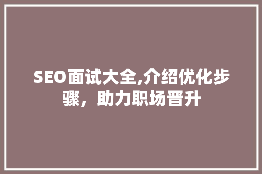 SEO面试大全,介绍优化步骤，助力职场晋升
