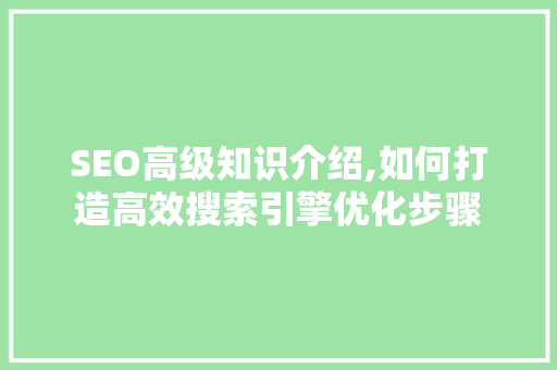 SEO高级知识介绍,如何打造高效搜索引擎优化步骤