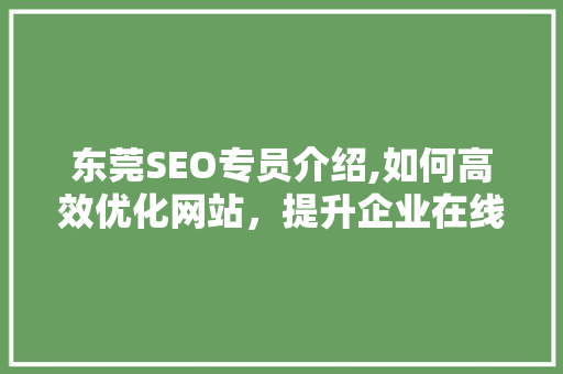 东莞SEO专员介绍,如何高效优化网站，提升企业在线竞争力  第1张