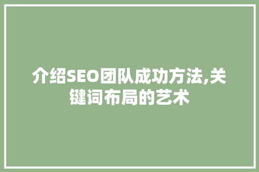介绍SEO团队成功方法,关键词布局的艺术