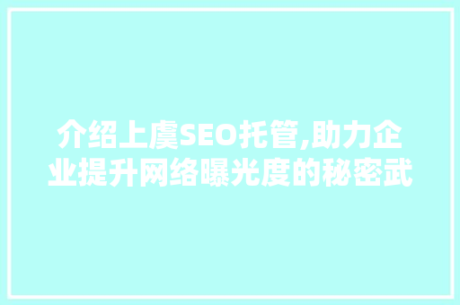 介绍上虞SEO托管,助力企业提升网络曝光度的秘密武器