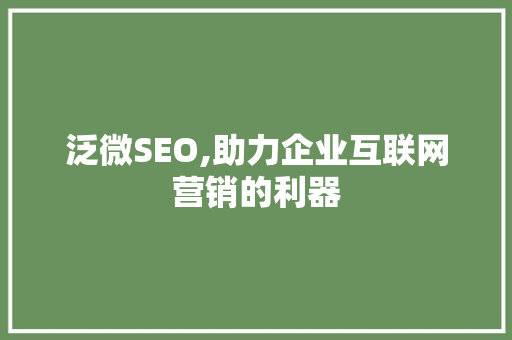 泛微SEO,助力企业互联网营销的利器