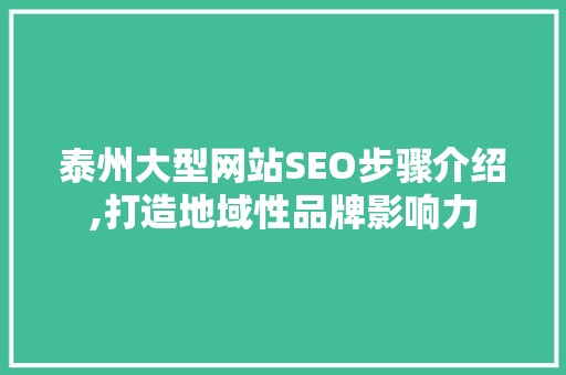 泰州大型网站SEO步骤介绍,打造地域性品牌影响力