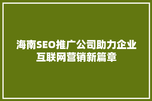 海南SEO推广公司助力企业互联网营销新篇章