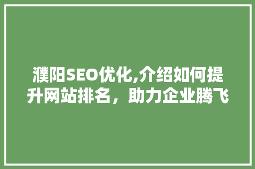 濮阳SEO优化,介绍如何提升网站排名，助力企业腾飞