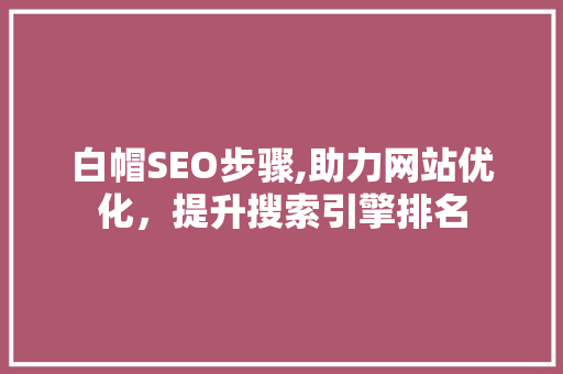 白帽SEO步骤,助力网站优化，提升搜索引擎排名