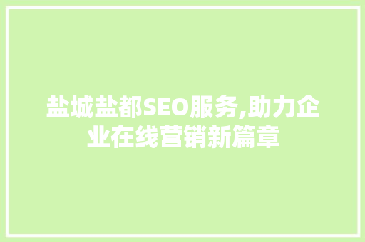 盐城盐都SEO服务,助力企业在线营销新篇章
