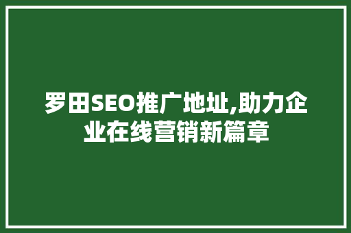 罗田SEO推广地址,助力企业在线营销新篇章