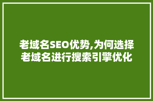 老域名SEO优势,为何选择老域名进行搜索引擎优化