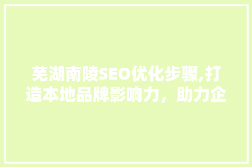 芜湖南陵SEO优化步骤,打造本地品牌影响力，助力企业腾飞