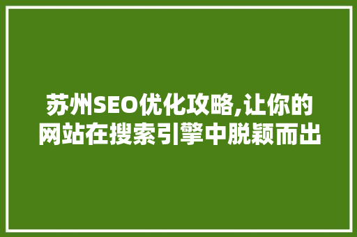 苏州SEO优化攻略,让你的网站在搜索引擎中脱颖而出
