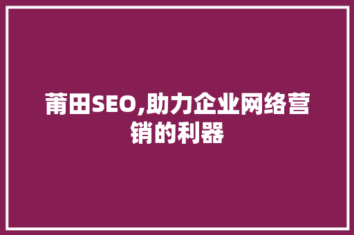 莆田SEO,助力企业网络营销的利器