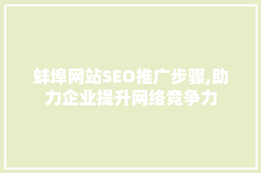 蚌埠网站SEO推广步骤,助力企业提升网络竞争力